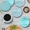 Coaster for Drinks Set of 6, Wooden Planks Blue Wood Paint Table Absorbent Round Ceramic Stone Mat, with Cork Base and Metal Holder, Gift for Housewarming Room Bar Decor
